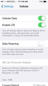 Cellular Data Network Settings Disabled