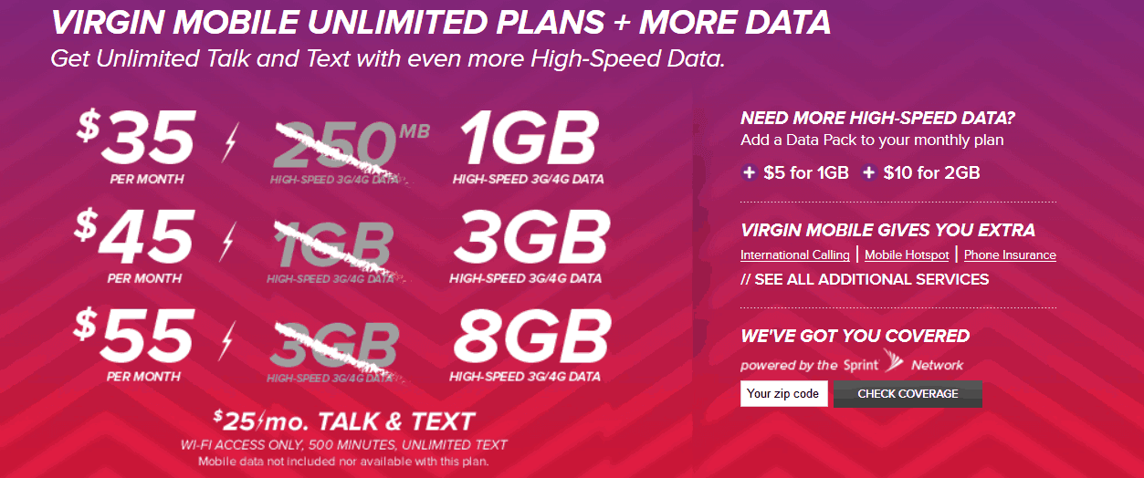 virgin data plans mobile