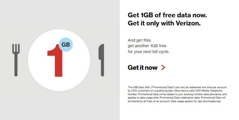 Verizon Thanksgetting 1GB Free Data Promotion