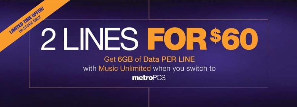 MetroPCS 2 Lines 6 GB 60 Dollars