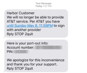 Harbor Mobile Sends Out Text Message Informing Customers Of Service Cancelation