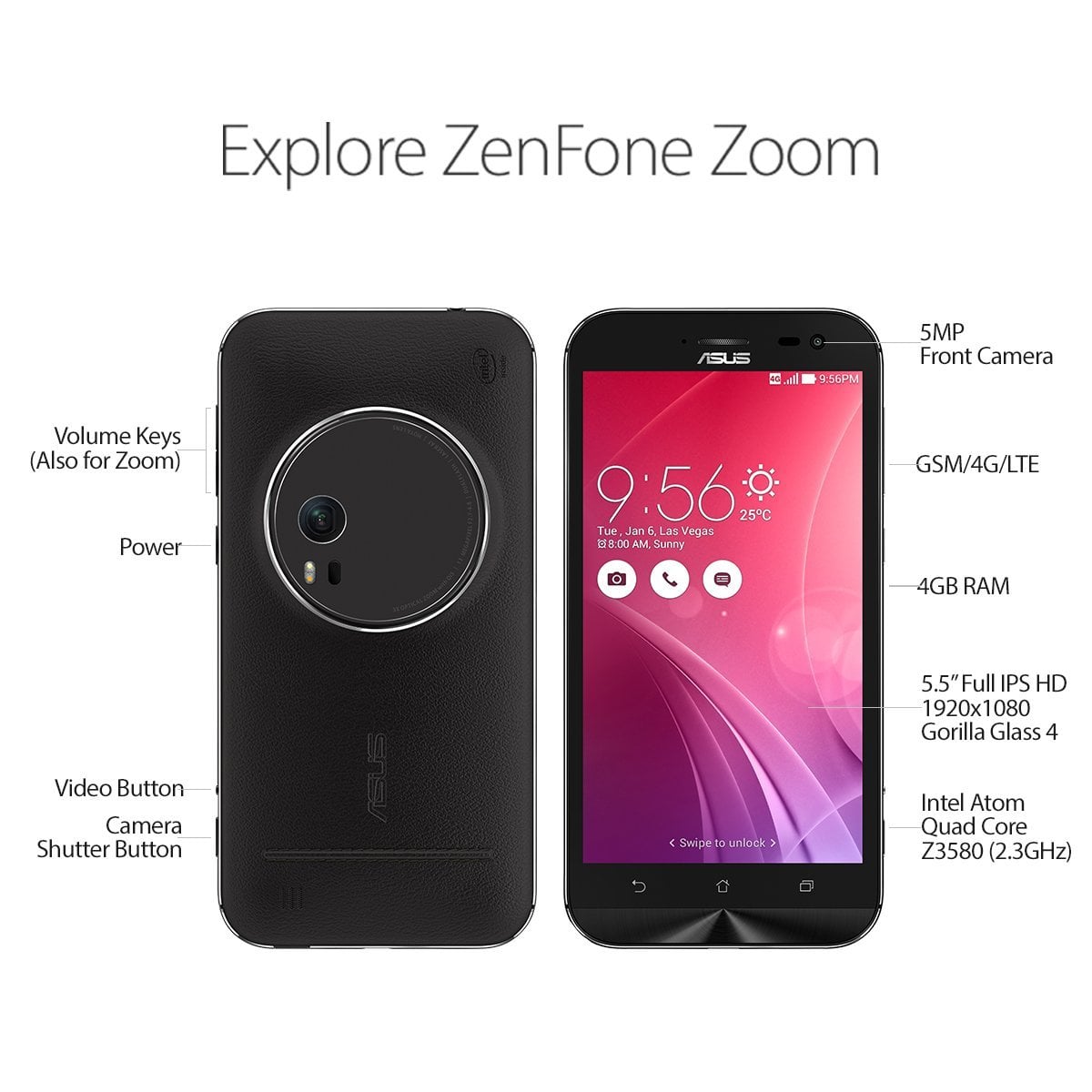 64 GB Unlocked Asus ZenFone Zoom