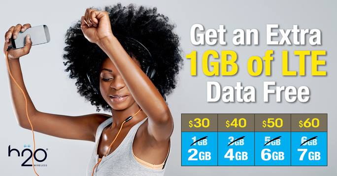H2O Wireless Promotion Get 1 GB More Data