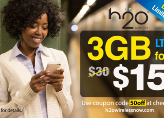 H2O Wireless 50 percent off first month promo