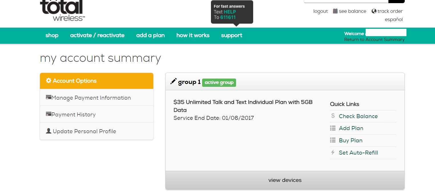 total wireless bill pay phone number