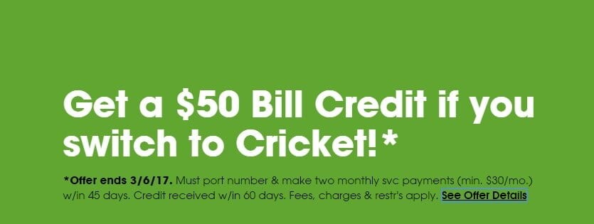 Switch To Cricket And Get A $50 Bill Credit