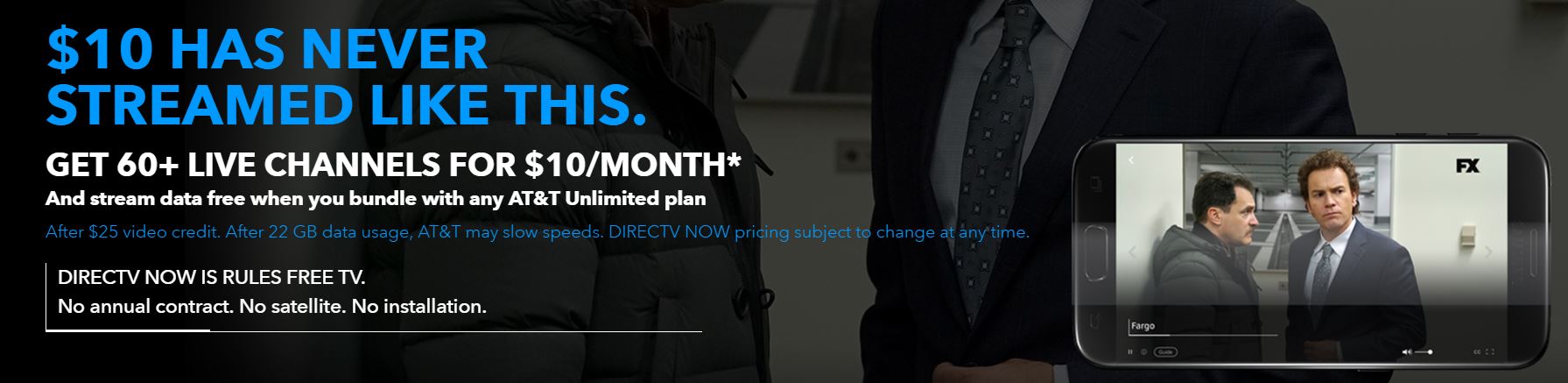 ATT Offering 25 dollars off of DirecTV Now with wireless subscription