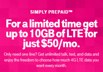 T-Mobile Simply Prepaid Promotional 50 Dollar Plan June 2017 Featured Image