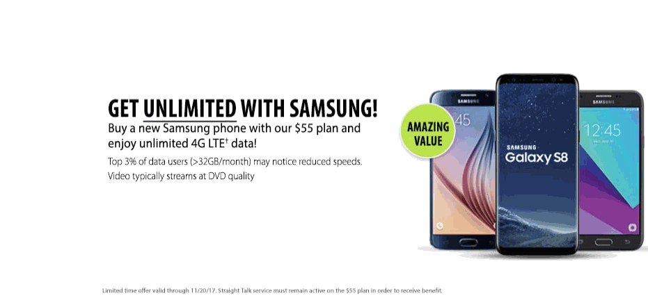 Get Unlimited LTE Data For $55/Month When You Purchase A Samsung Phone From Straight Talk