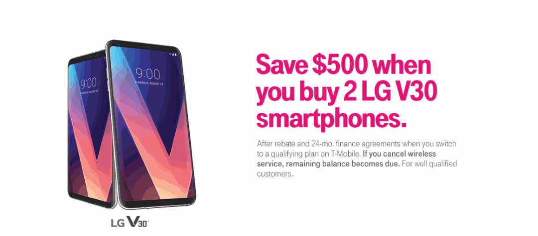 Limited Time Offer T-Mobile LG V30 BOGO