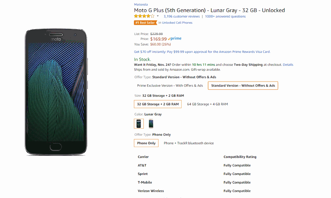 32GB Motorola G5 Plus Is Now On Sale At Amazon