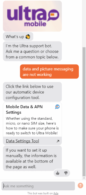 Ultra Mobile's Online Chat Bot