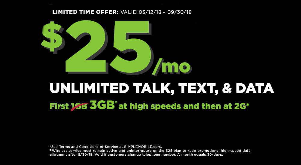 For A Limited Time Simple Mobile Offering 3GB Of Data For $20 Month