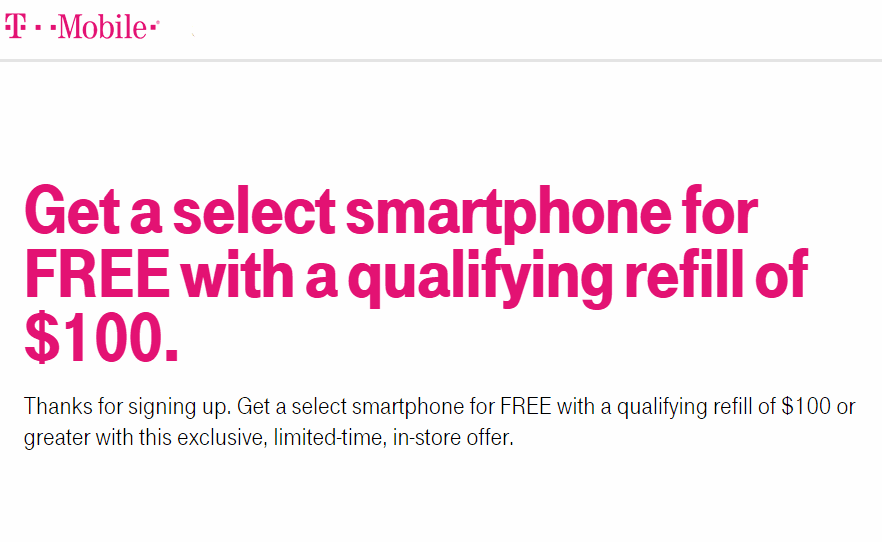 T-Mobile Free Smartphone With Purchase Of Prepaid Refill Card