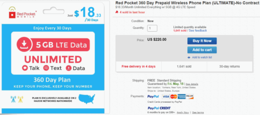 Red Pocket Mobile eBay Plan On Sale With 5GB Of Data For 18-Month