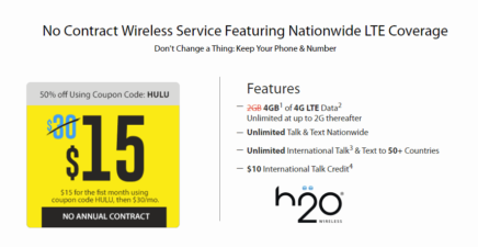 H2O Wireless Offering Half Off With Promo Code HULU