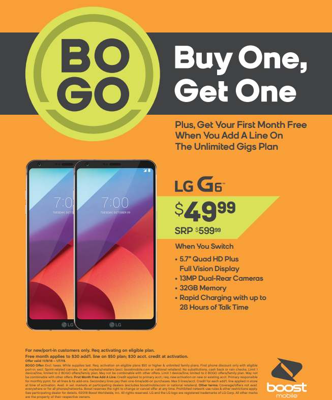 Boost Mobile Offering Lg G6 49 99 Bogo Free Galaxy J7 Refine To