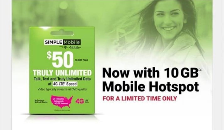 Simple Mobile Limited Time Offer Includes 10GB Hotspot Data On $50 Plan