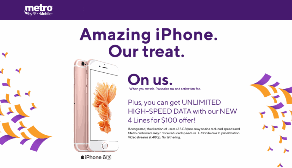 Metro Offering The Iphone 6s Free To Switchers 4 Unlimited Data Lines For 100 Bestmvno