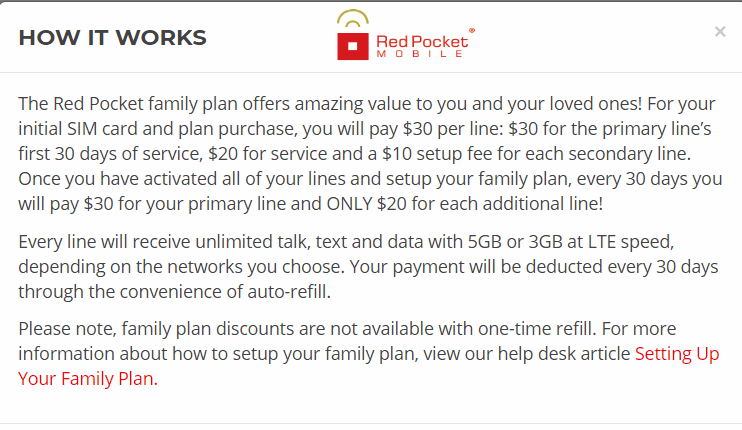Red Pocket Mobile Family Plan Details