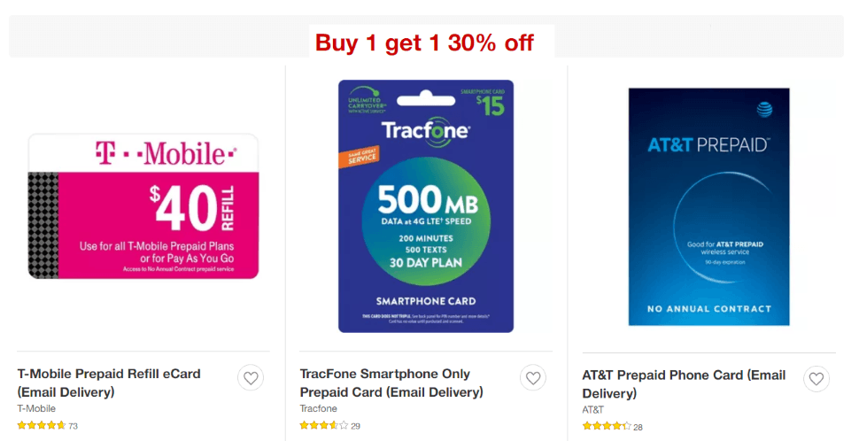Select Prepaid Refill Cards Are BOGO 30% Off At Target