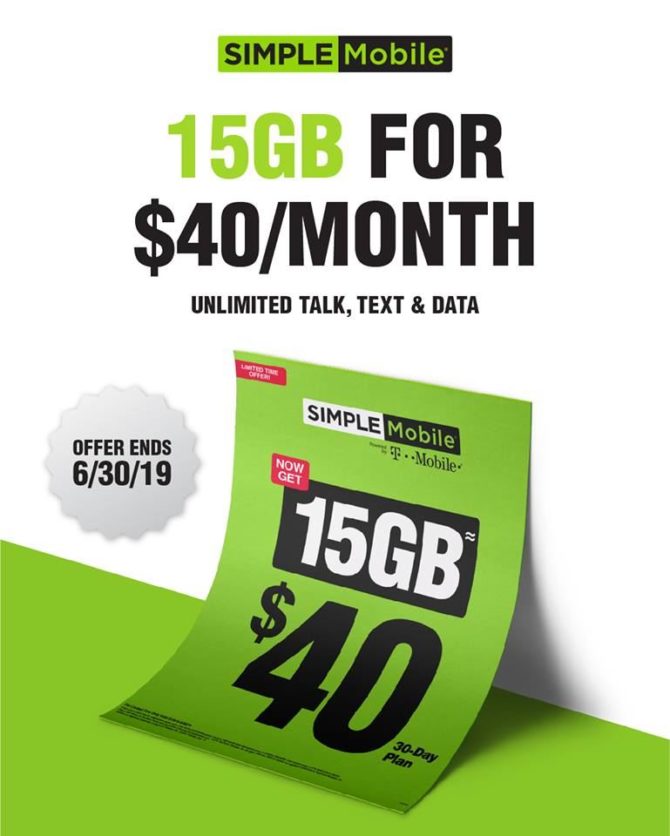 Simple Mobile Promo, Get 15GB Of LTE Data For 37.50/Month