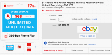 Red Pocket Mobile's GSMA eBay Annual Plans Are On Sale