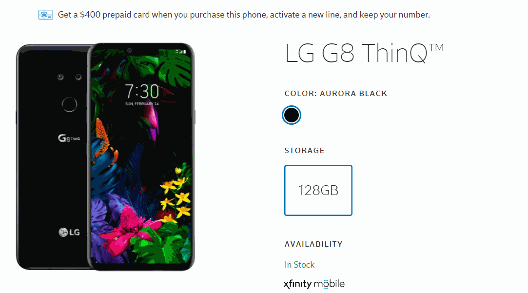 Xfinity Mobile Offering $400 Prepaid Card With LG G8 ThinQ Purchase