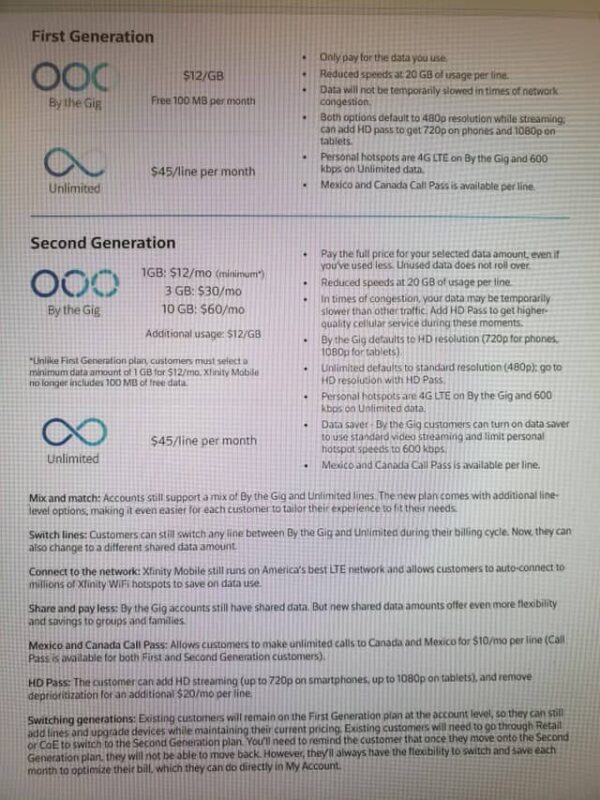 Leaked Document Shows New Pricing Structure Coming To Xfinity Mobile