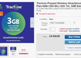 Tracfone Lowers Price Of eBay Exclusive Annual Plan With 3GB LTE Data (Screenshot Of Plan Offering)