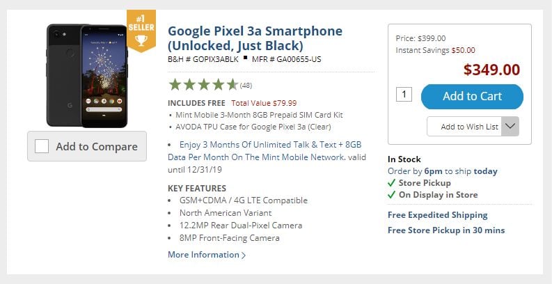 Several Retailers Such As BH Photo (Pictured) Have Discounted Pricing On The Google Pixel 3 Series Of Devices