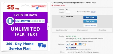 Liberty Wireless eBay Annual Plans Start At $5/Month