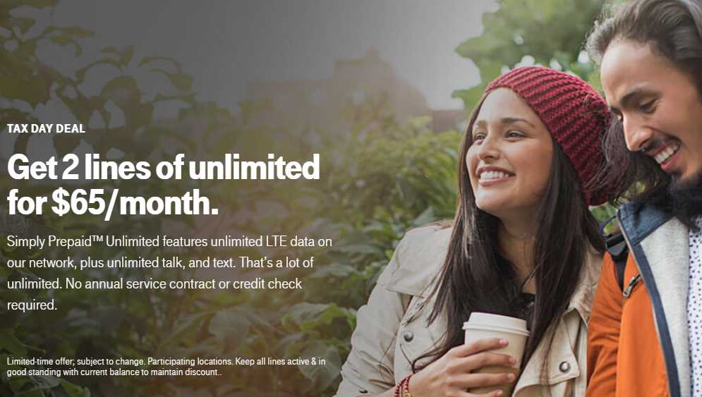 T-Mobile Prepaid Tax Season Deal 2 Unlimited Lines For $65