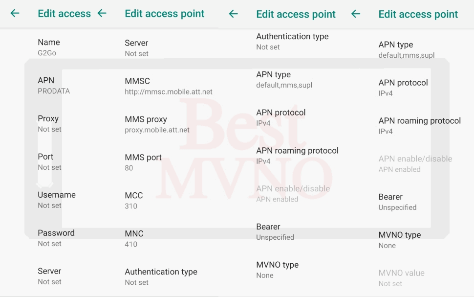 Good2Go Mobile APN Settings Used During Review