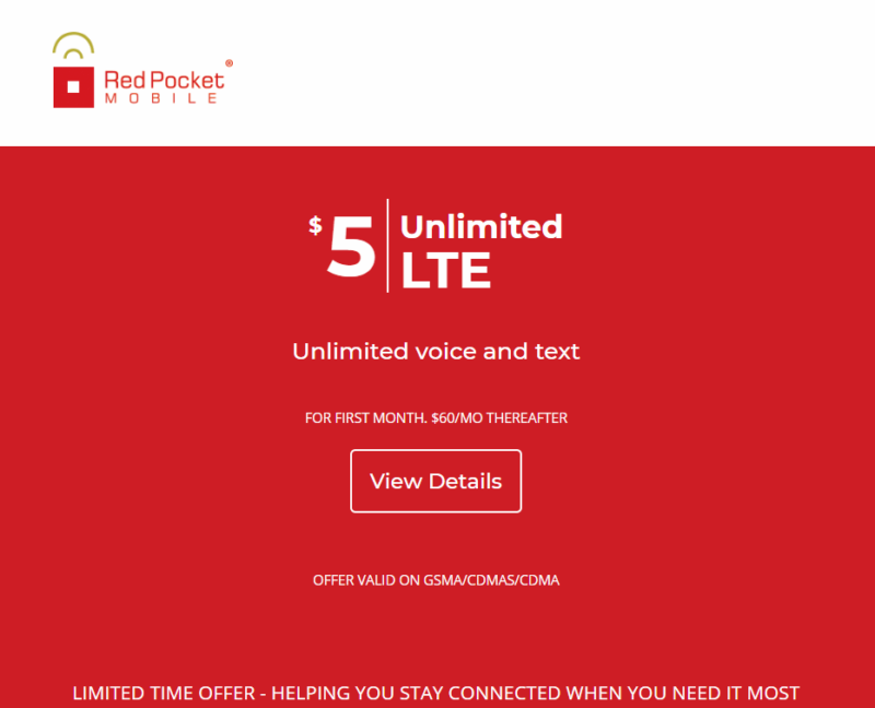 All Red Pocket Mobile Plans Are Now 5 For First Month Including