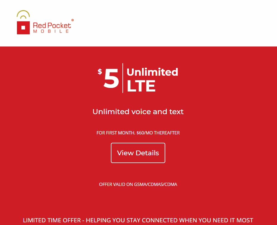 All Monthly Red Pocket Mobile Plans Are Now $5 For The First Month