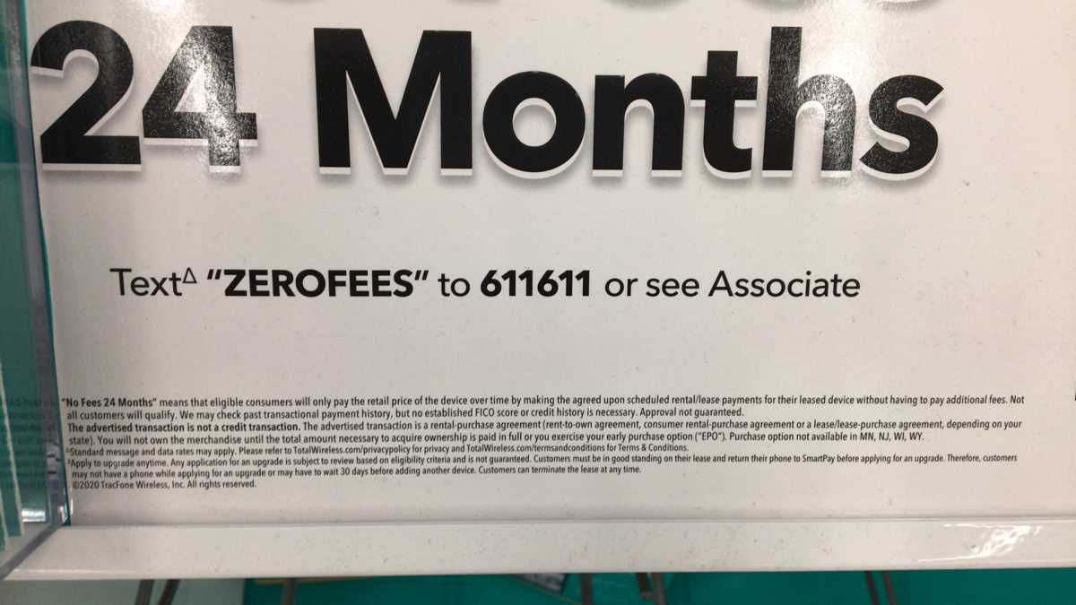 Total Wireless No Fees Phone Payment Plan Observed At A Local Walmart (Photo Courtesy Of KingOfTechDeals)