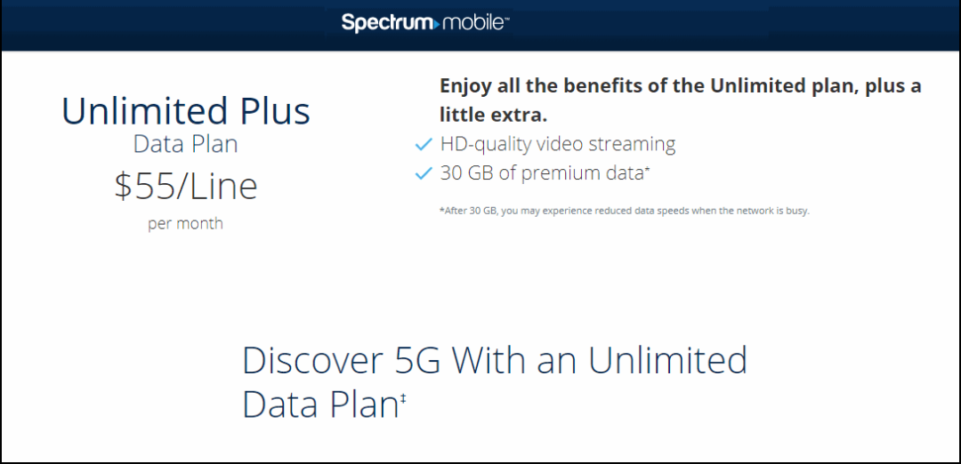 Spectrum Mobile Quietly Launches 55 "Unlimited Plus" Plan With 30GB Of