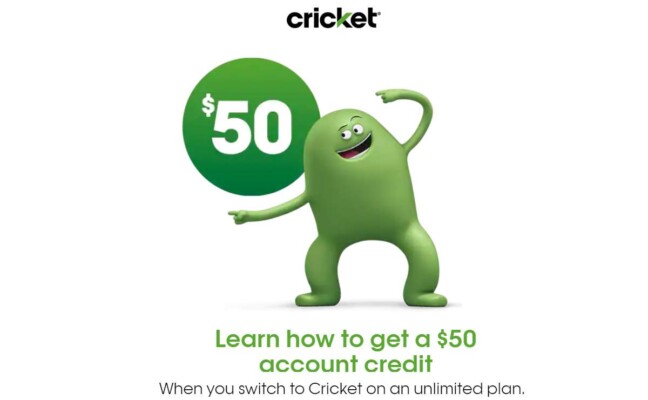 Cricket Wireless $50 Switcher Account Credit Offer