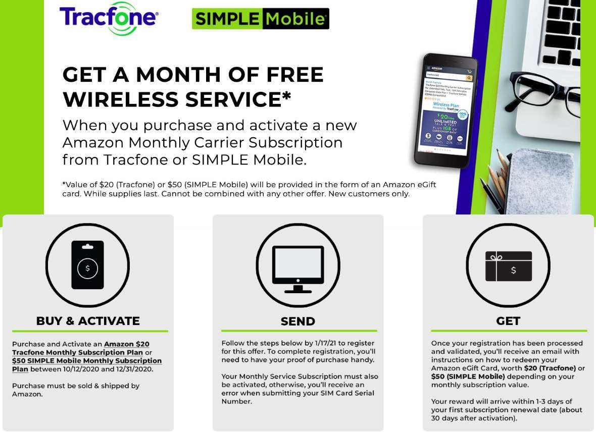 Instructions How To Claim Tracfone Simple Mobile Amazon eGift Card