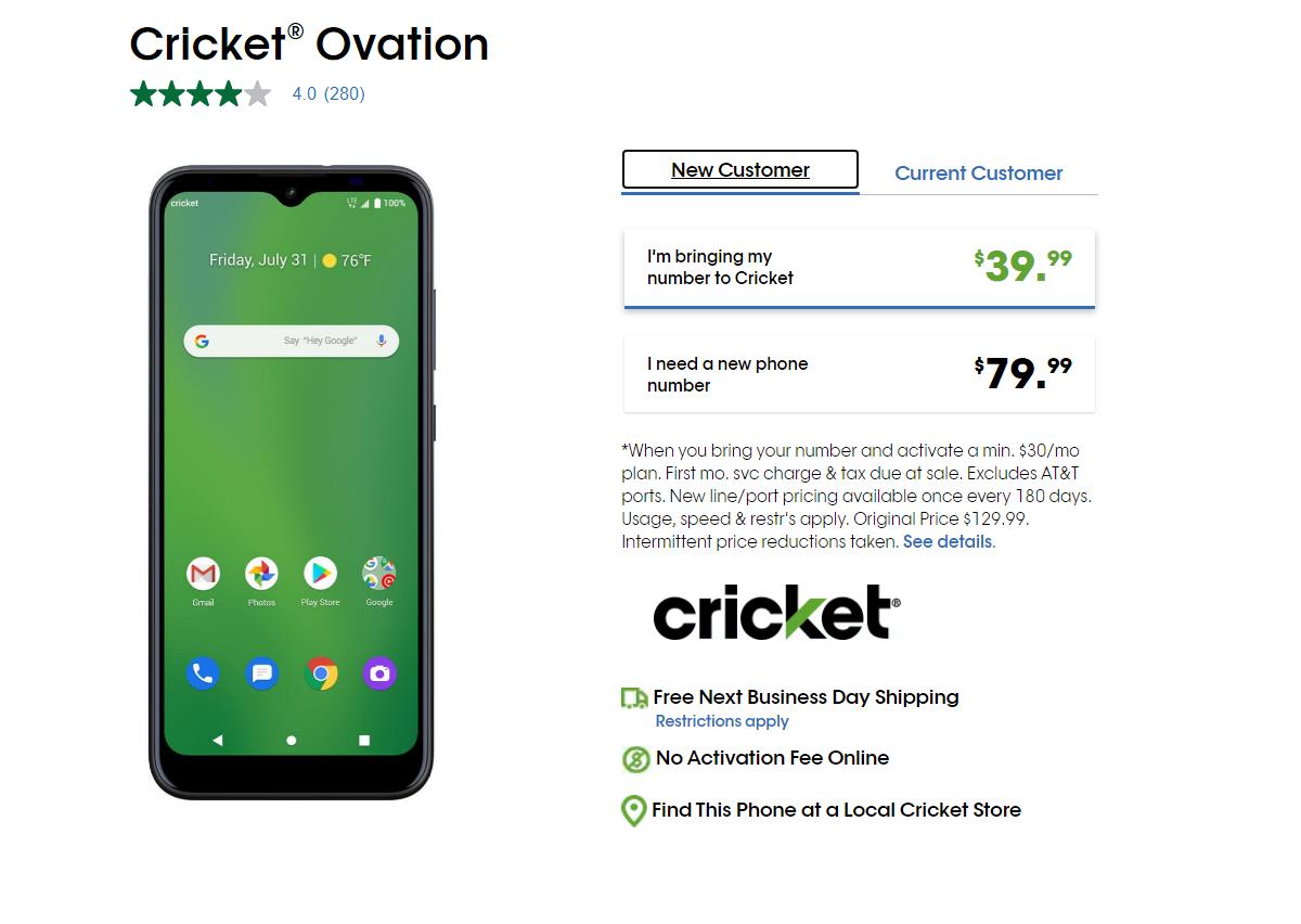 cricket phones prices