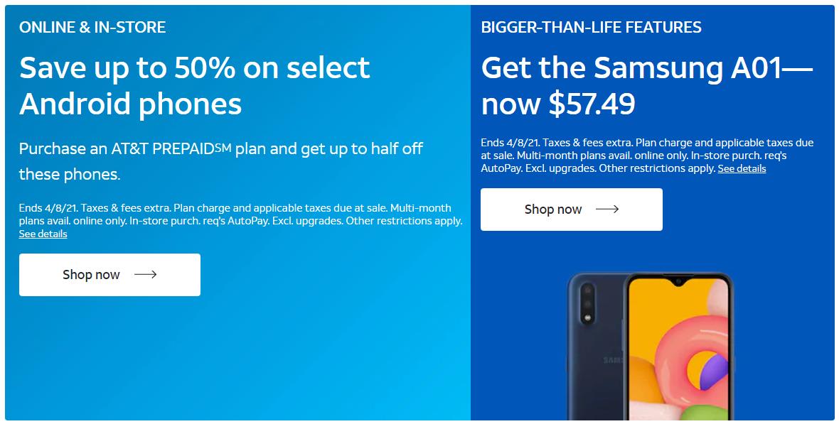 Get Up To 50% Off Select AT&T Prepaid Android Phones