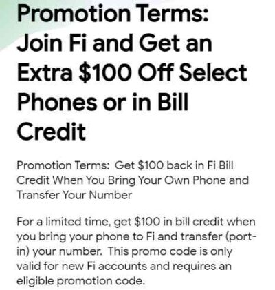 Google Fi One Hundred Dollar BYOD Credit