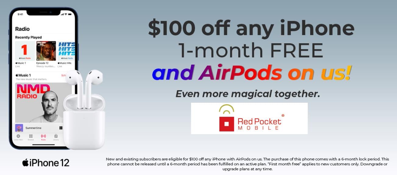 Red Pocket Mobile Offers $100 Off iPhones Free AirPods