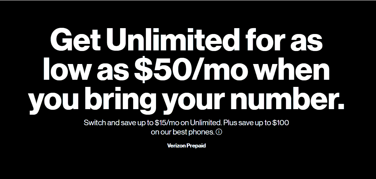 Verizon Prepaid $50 Unlimited Plan Offer