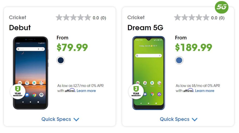 New Cricket Wireless Phones Include Cricket Debut And Cricket Dream 5g