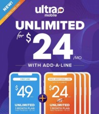 Ultra Mobile $24 Add -A-Line Unlimited Plan Promo