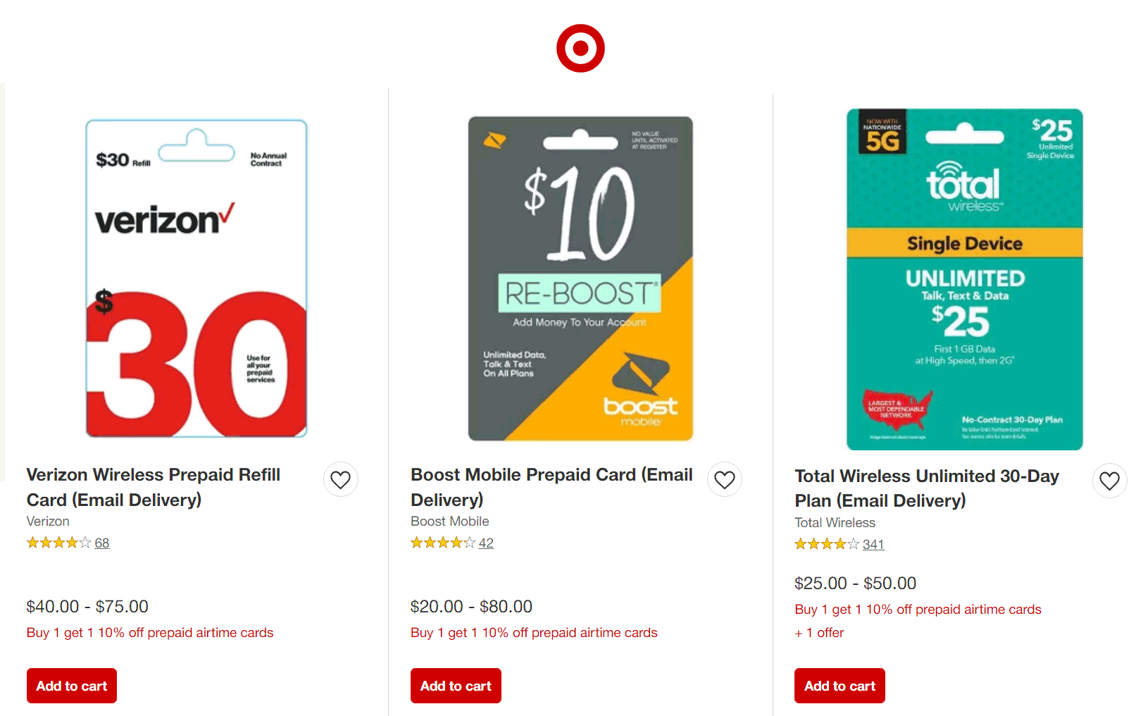 Target Prepaid Refill Card BOGO 10 Percent Off