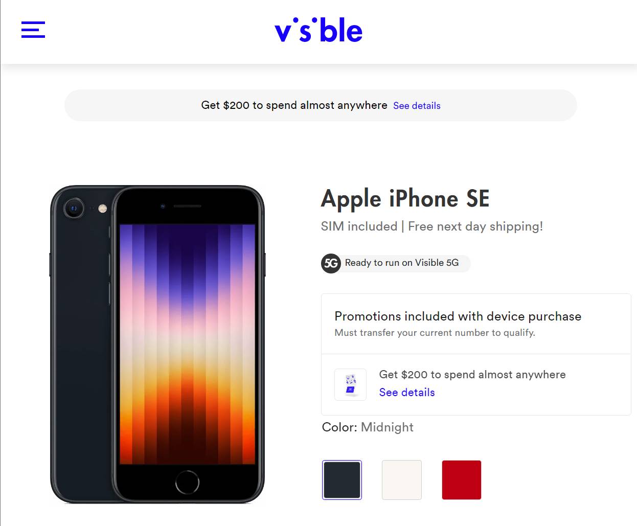 Visible iPhone SE 2022 Model Deal Includes $200 Gift Card
