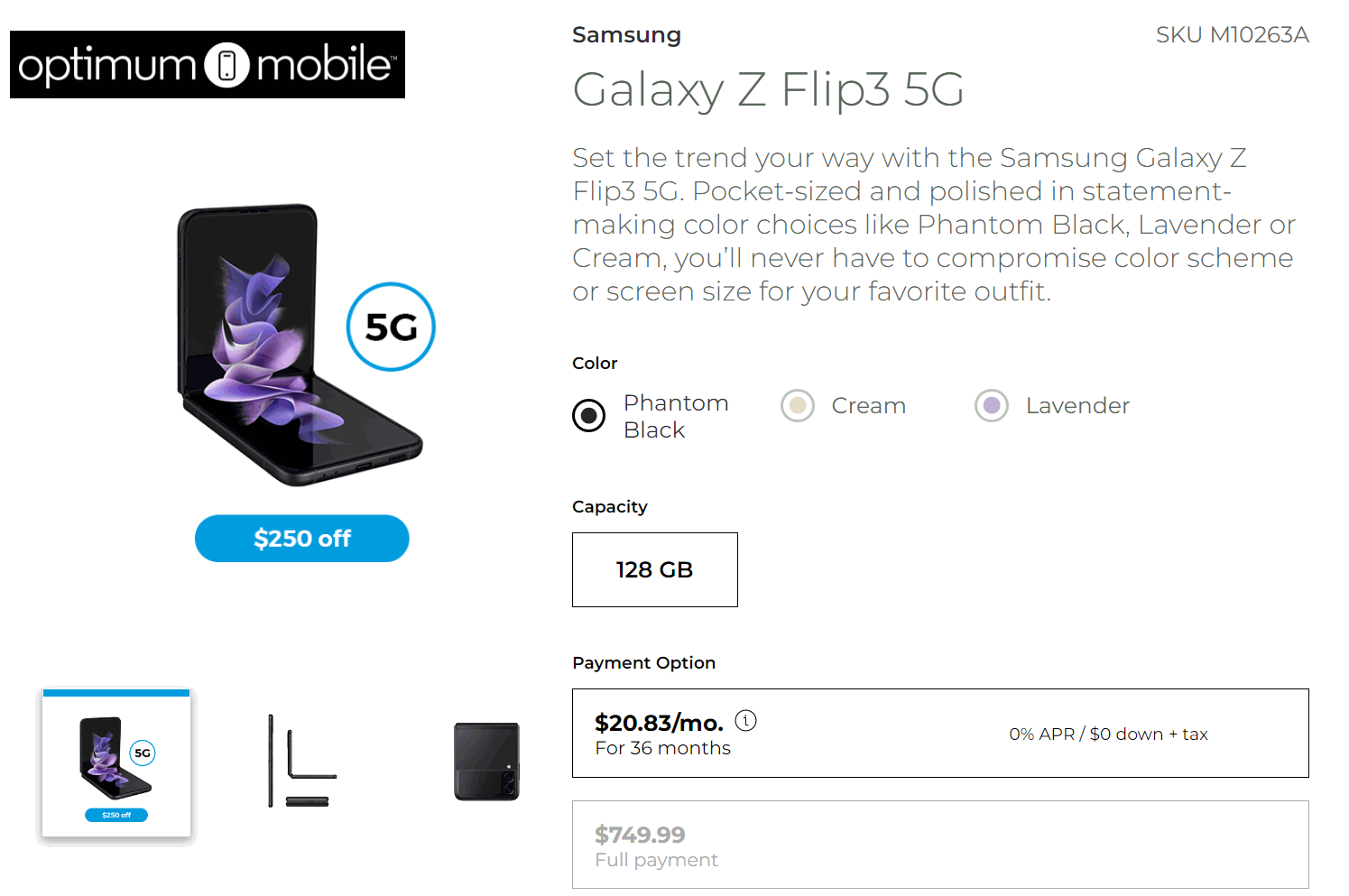 Optimum Mobile $250 Off Samsung Galaxy Z Flip3 5G